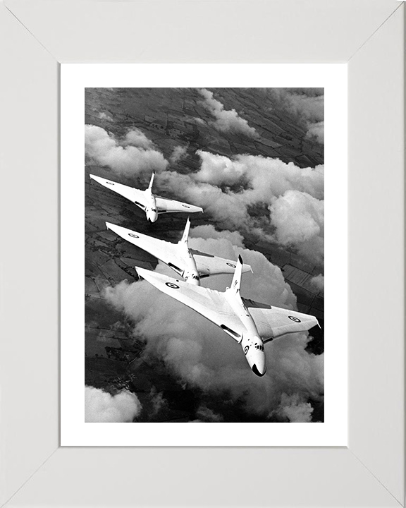 Three Avro Vulcan B1As in flight 1957 Photo Print - Royal Air Force Aircraft Hampshire Prints 10 x 8 White Frame Yes