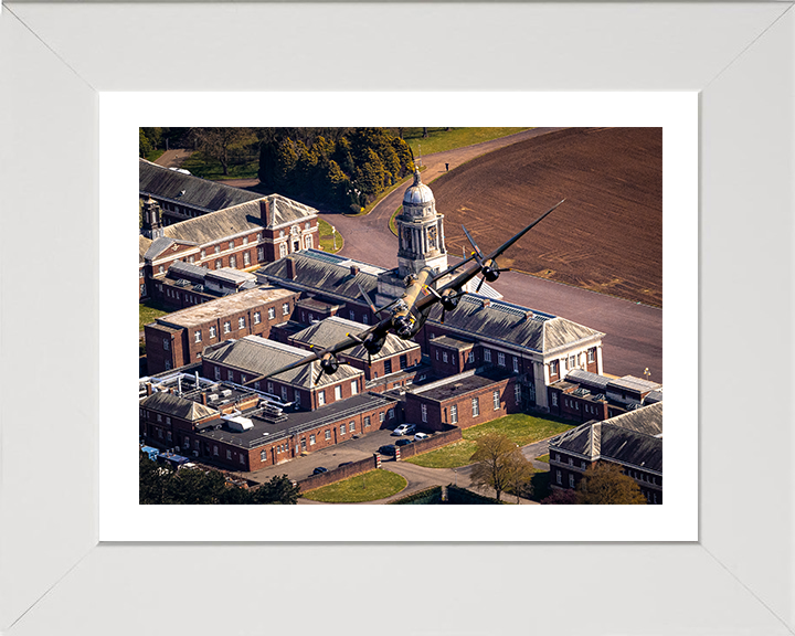 RAF Avro Lancaster over RAF College Cranwell Photo Print - Royal Air Force Aircraft Hampshire Prints 10 x 8 White Frame Yes