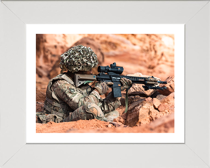 Soldier with a sharpshooter rifle Photo Print - British Army Hampshire Prints 10 x 8 White Frame Yes