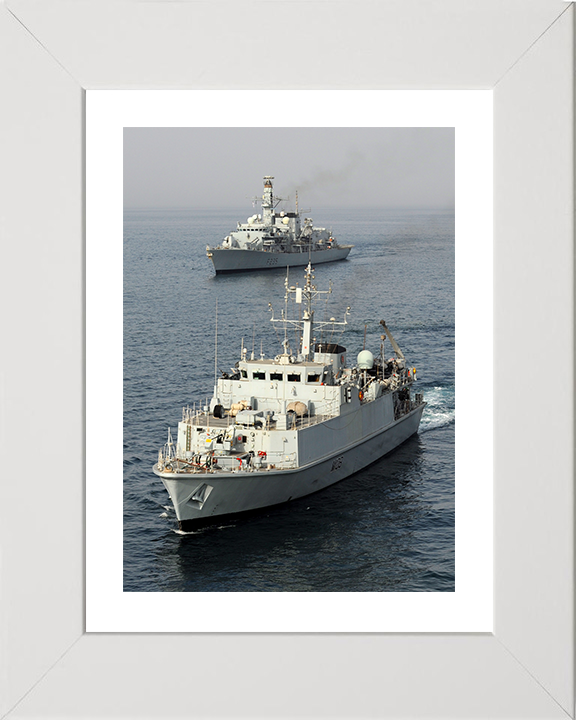 HMS Grimsby (M108) Photo Print - With HMS Montrose - Royal Navy Sandown Class Minehunter Hampshire Prints 10 x 8 White Frame Yes