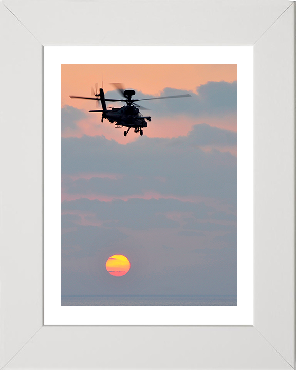 Army Apache Helicopter Silhouette Photo Print - British Army Hampshire Prints 10 x 8 White Frame Yes