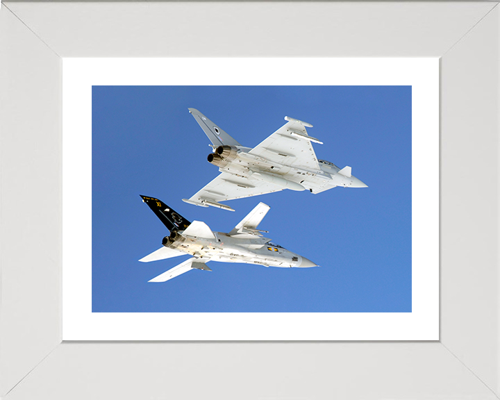 RAF Tornado F3 and Typhoon F2 Jets In Flight Photo Print - Royal Air Force Aircraft Posters, Prints, & Visual Artwork Hampshire Prints 10 x 8 White Frame Yes