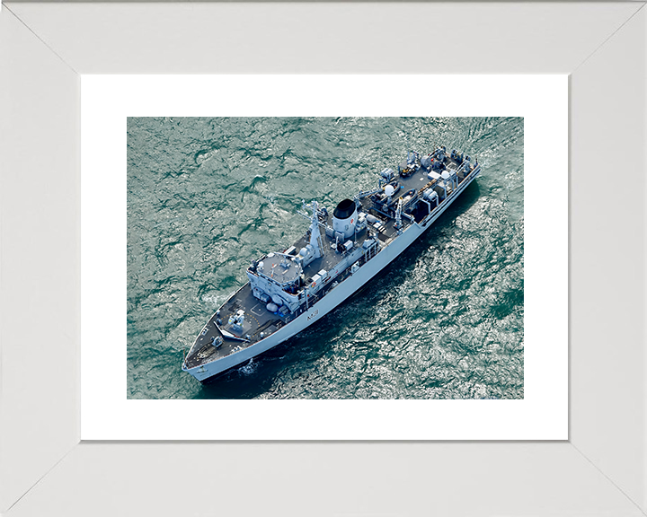 HMS Cattistock (M31) Royal Navy Hunt Class MineHunter From The Air Photo Print Wall Art Decor Posters, Prints, & Visual Artwork Hampshire Prints 10 x 8 White Frame Yes