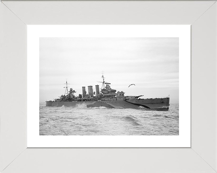 HMS Kent (54) Photo Print - Starboard View - Royal Navy County Class Heavy Cruiser Hampshire Prints 10 x 8 White Frame Yes