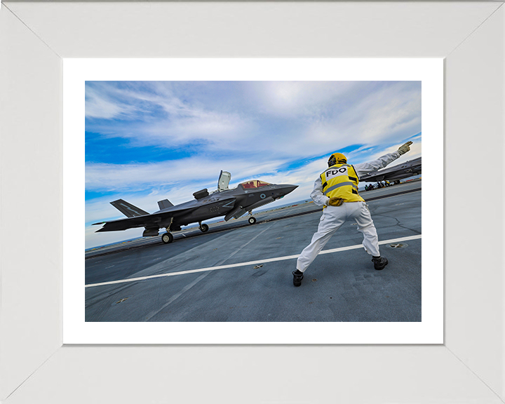 RAF F35B flight deck takeoff Photo Print - Royal Air Force Aircraft Hampshire Prints 10 x 8 White Frame Yes