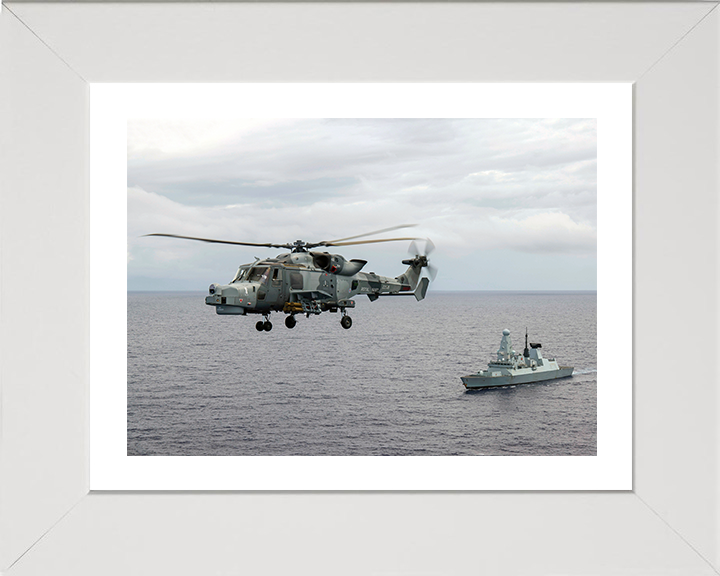 HMS Defender (D36) Photo Print - With Wildcat 2021 - Royal Navy Type 45 Destroyer Hampshire Prints 10 x 8 White Frame Yes