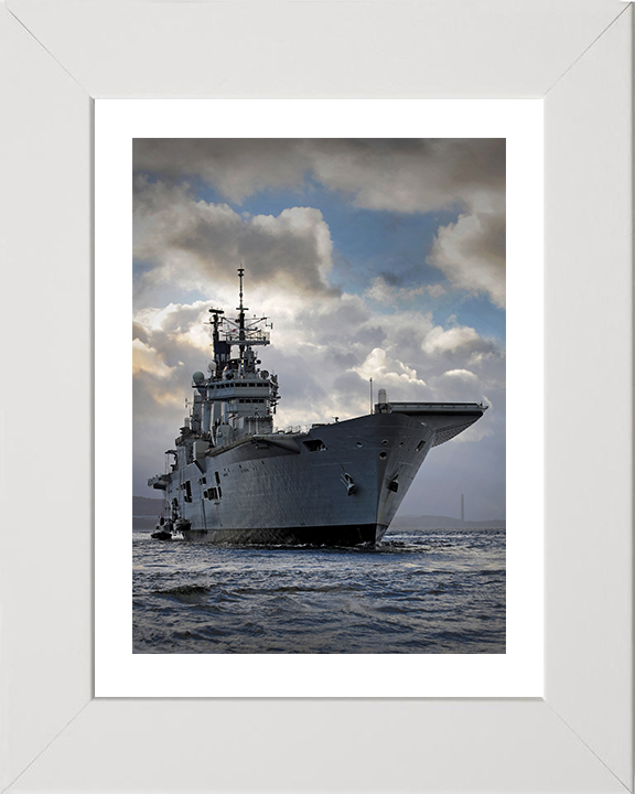 HMS Ark Royal (R07) Photo Print - On the Clyde - Royal Navy Invincible Class Aircraft Carrier Hampshire Prints 10 x 8 White Frame Yes