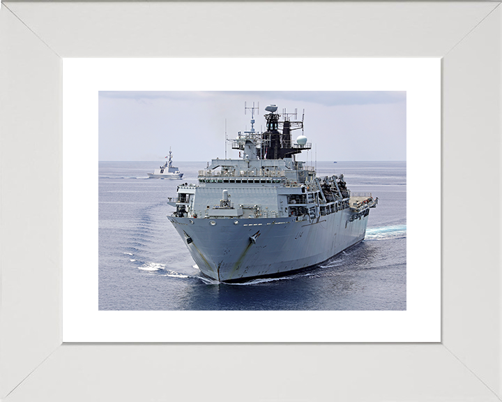 HMS Albion (L14) Royal Navy Albion Class Amphibious Ship High Port Bow View Photo Print Wall Art Naval Decor Posters, Prints, & Visual Artwork Hampshire Prints 10 x 8 White Frame Yes