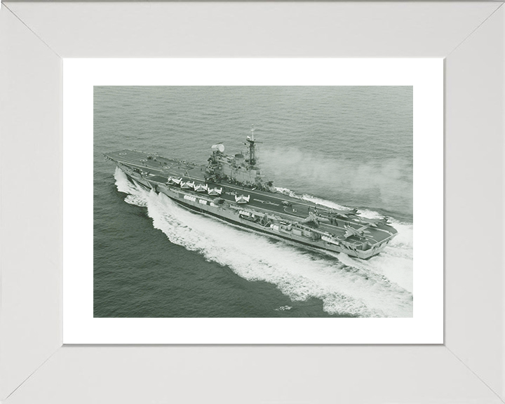 HMS Hermes (R12) Photo Print - Starboard View at Sea - Royal Navy Centaur Class Aircraft Carrier Hampshire Prints 10 x 8 White Frame Yes