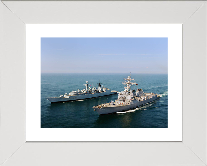 HMS Cumberland (F85) Royal Navy Type 22 Frigate Alongside USS Winston S. Churchill Photo Print Wall Art Decor Posters, Prints, & Visual Artwork Hampshire Prints 10 x 8 White Frame Yes