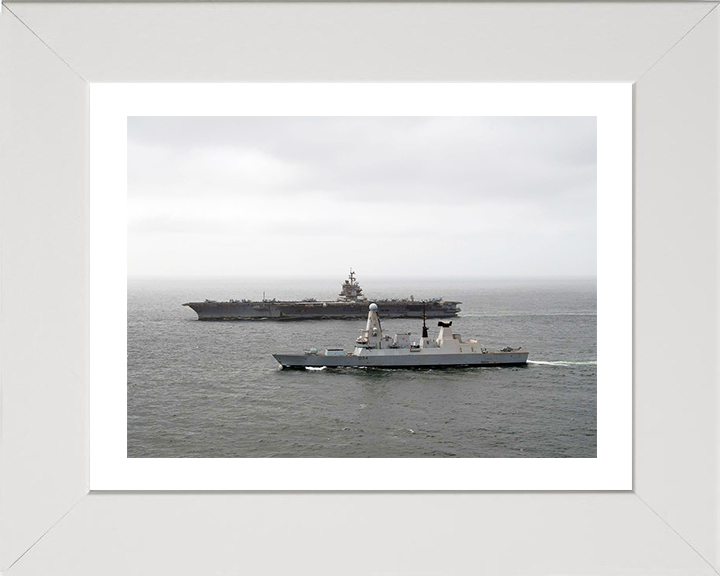 HMS Diamond (D34) Photo Print - With USS Enterprise - Royal Navy Type 45 Destroyer Hampshire Prints 10 x 8 White Frame Yes