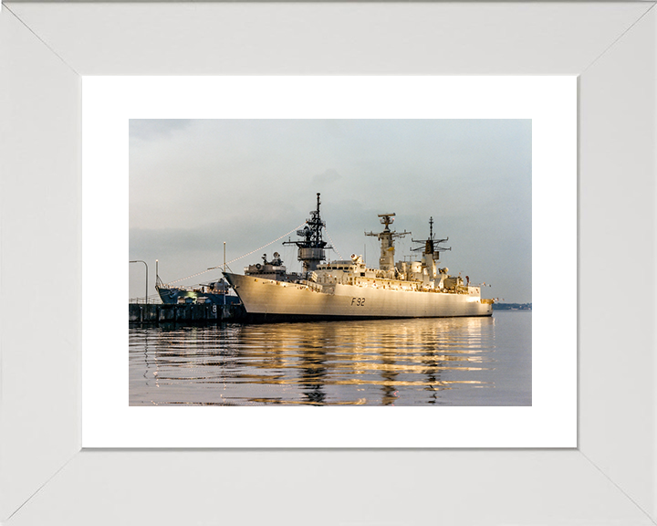 HMS Boxer (F92) Royal Navy Type 22 Frigate Floodlit in Harbour Photo Print Wall Art Decor Posters, Prints, & Visual Artwork Hampshire Prints 10 x 8 White Frame Yes