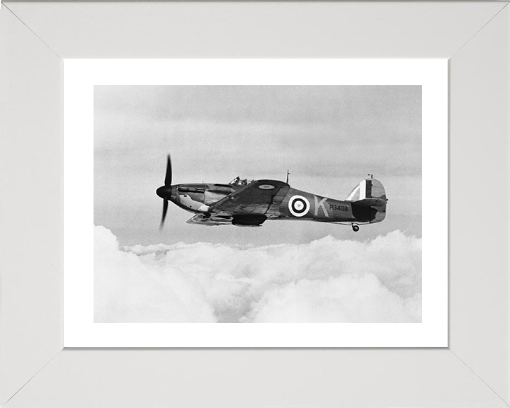 RAF Hawker Hurricane MkI in Flight 1940 Photo Print - Royal Air Force Aircraft Posters, Prints, & Visual Artwork Hampshire Prints 10 x 8 White Frame Yes