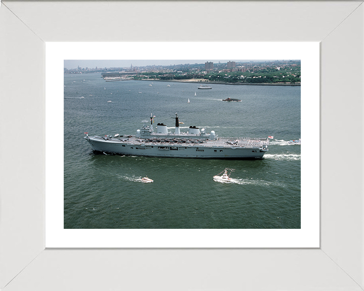 HMS Ark Royal (R07) Photo Print - New York 1986 - Royal Navy Invincible Class Aircraft Carrier Hampshire Prints 10 x 8 White Frame Yes