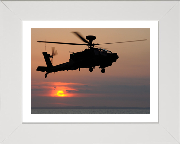 Army Apache Helicopter Silhouette at sunset Photo Print - British Army Hampshire Prints 10 x 8 White Frame Yes