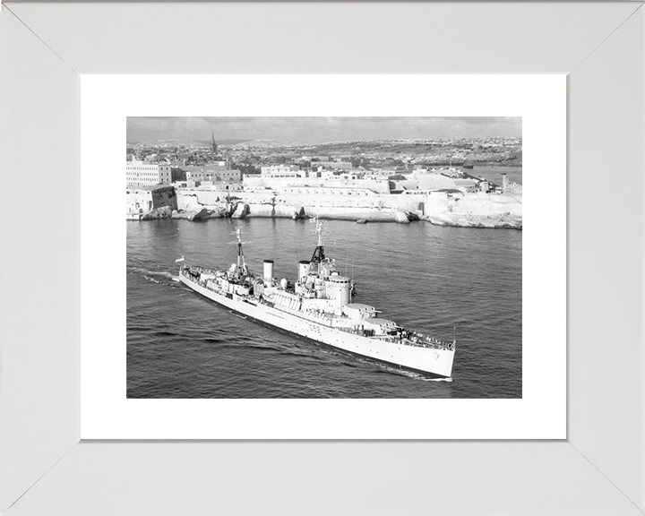 HMS Bermuda (52) Royal Navy Fiji Class Light Cruiser Leaving Harbour Photo Print Wall Art Decor Posters, Prints, & Visual Artwork Hampshire Prints 10 x 8 White Frame Yes