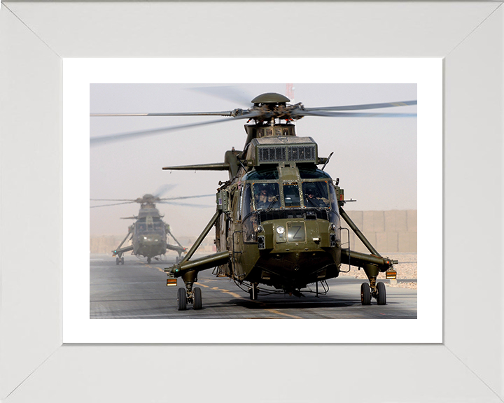 Sea King Mk4 Helicopter Take off from Camp Bastion 2011 Photo Print - Royal Navy Aircraft Posters, Prints, & Visual Artwork Hampshire Prints 10 x 8 White Frame Yes