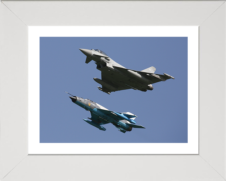 RAF Typhoon and a Romanian MiG 21 Lancer Photo Print - Royal Air Force Aircraft Hampshire Prints 10 x 8 White Frame Yes