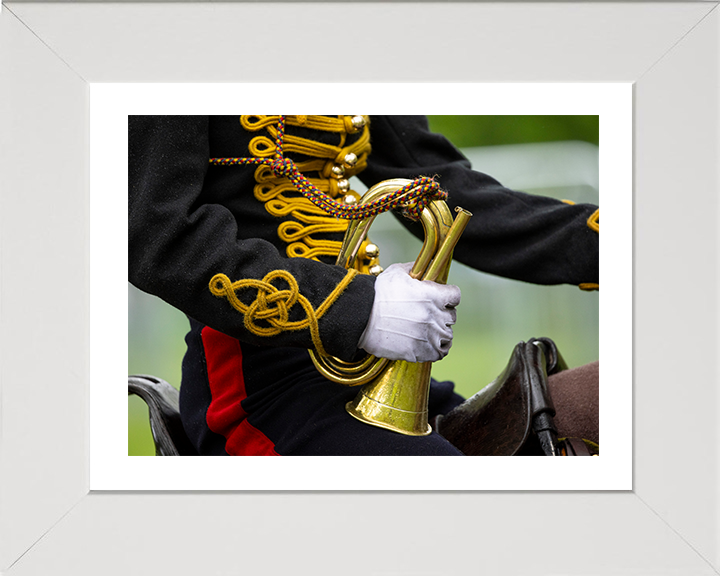King’s Troop Royal Horse Artillery Bugler on horseback Photo Print - British Army Hampshire Prints 10 x 8 White Frame Yes