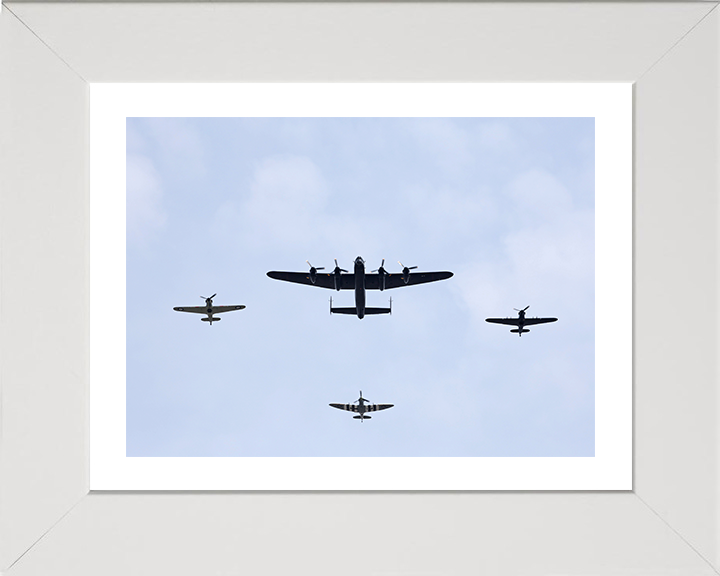 RAF Lancaster Spitfire hurricane Flyover Photo Print - Royal Air Force Aircraft Hampshire Prints 10 x 8 White Frame Yes