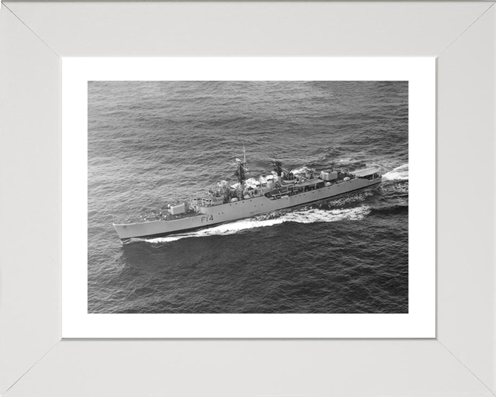 HMS Leopard (F14) Photo Print - Port Side View - Royal Navy Leopard Class Frigate Posters, Prints, & Visual Artwork Hampshire Prints 10 x 8 White Frame Yes