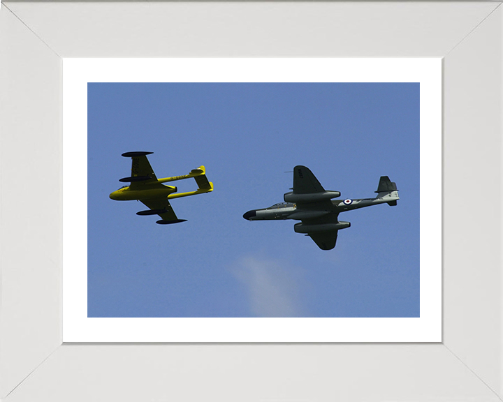 RAF de Havilland DH112 Venom and Gloster Meteor Photo Print - Royal Air Force Aircraft Hampshire Prints 10 x 8 White Frame Yes