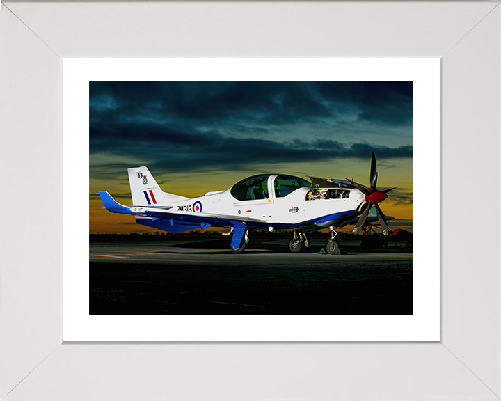 RAF Grob Prefect at sunset Photo Print - Royal Air Force Aircraft Hampshire Prints 10 x 8 White Frame Yes