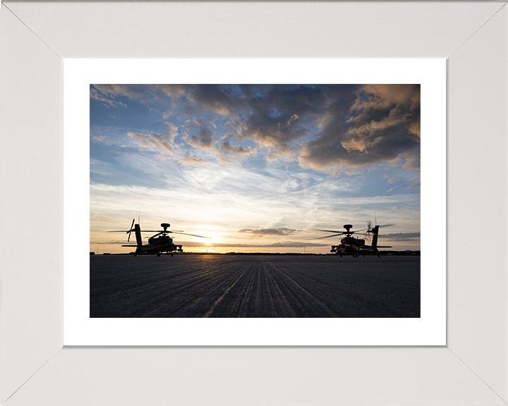 Army air Corps Apache Helicopters at sunset Photo Print - British Army Posters, Prints, & Visual Artwork Hampshire Prints 10 x 8 White Frame Yes