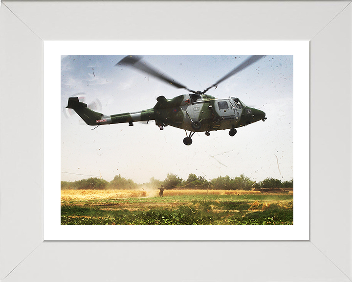 Army Air Corps Lynx 9A Helicopter Taking off Photo Print - British Army Hampshire Prints 10 x 8 White Frame Yes