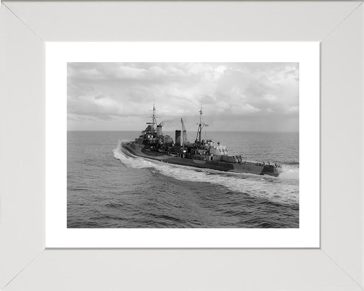 HMS Mauritius (80) Photo Print - At sea 1942 - Royal Navy Fiji Class Light Cruiser Posters, Prints, & Visual Artwork Hampshire Prints 10 x 8 White Frame Yes