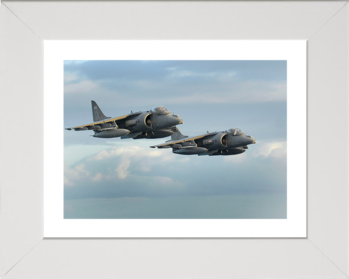 Two Harrier Flyover in formation Photo Print - Royal Navy Aircraft Posters, Prints, & Visual Artwork Hampshire Prints 10 x 8 White Frame Yes