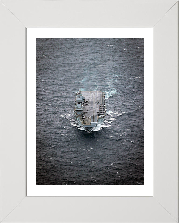 HMS Prince of Wales (R09) Photo Print - Bow View 2025 - Royal Navy Queen Elizabeth Class Aircraft Carrier Hampshire Prints 10 x 8 White Frame Yes