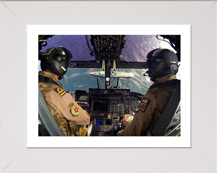 Pilots in the Cockpit of a Lynx Helicopter Photo Print - Royal Navy Aircraft Hampshire Prints 10 x 8 White Frame Yes