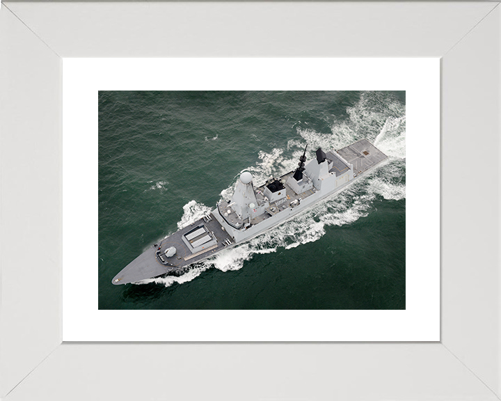 HMS Daring (D32) Royal Navy Type 45 Destroyer From Above 2014 Photo Print Wall Art Decor Posters, Prints, & Visual Artwork Hampshire Prints 10 x 8 White Frame Yes
