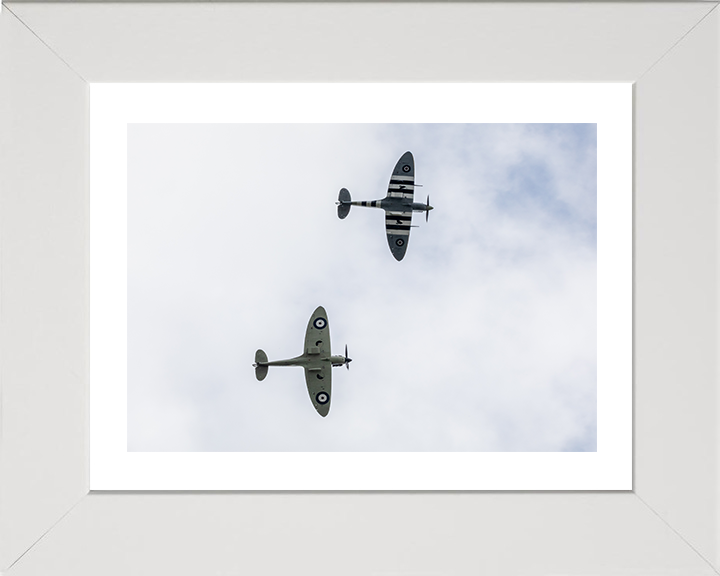 RAF Spitfire MK Vb and Spitfire MK11a in flight Photo Print - Royal Air Force Aircraft Hampshire Prints 10 x 8 White Frame Yes