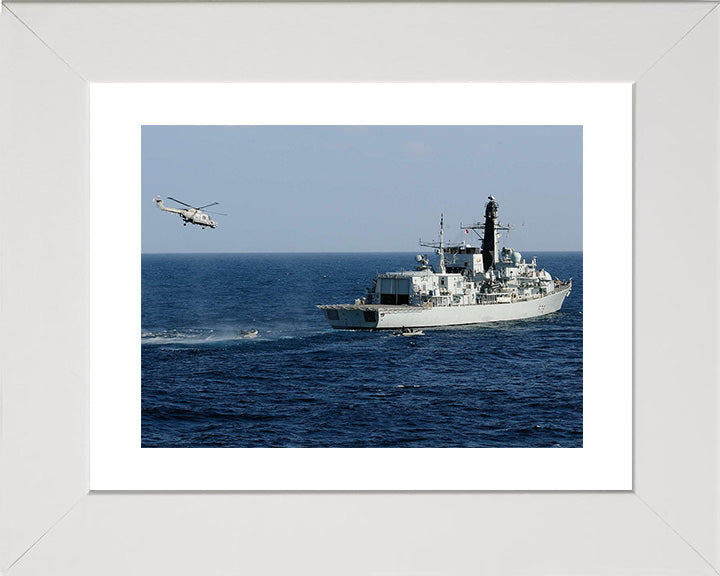 HMS Portland (F79) Photo Print - With Helicopter - Royal Navy Type 23 Frigate Hampshire Prints 10 x 8 White Frame Yes
