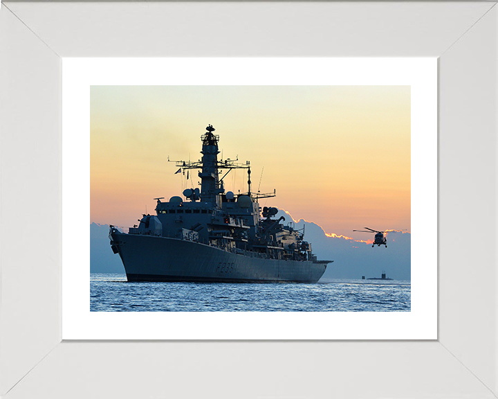 HMS Monmouth (F235) Photo Print - Sunset 2012 - Royal Navy Type 23 Frigate Hampshire Prints 10 x 8 White Frame Yes
