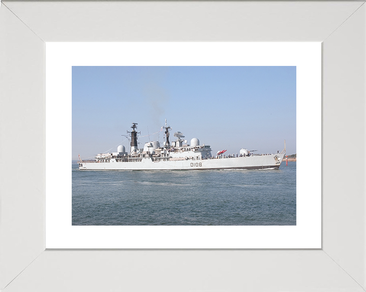 HMS Cardiff (D108) Royal Navy Type 42 Destroyer Flying Paying Off Pennant Photo Print Wall Art Decor Posters, Prints, & Visual Artwork Hampshire Prints 10 x 8 White Frame Yes