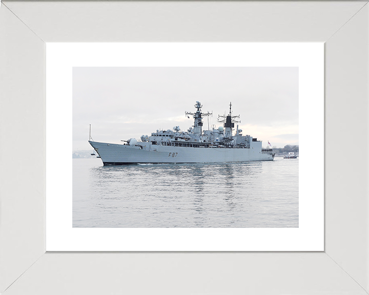 HMS Chatham (F87) Royal Navy Type 22 Frigate Leaving Harbour Photo Print Wall Art Decor Posters, Prints, & Visual Artwork Hampshire Prints 10 x 8 White Frame Yes