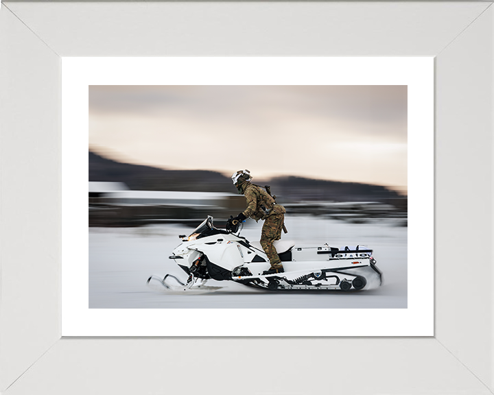 Royal Marine Commando Rides a Snowmobile Norway 2026 Photo Print 45 Commando Wall Art Military Decor Posters, Prints, & Visual Artwork Hampshire Prints 10 x 8 White Frame Yes