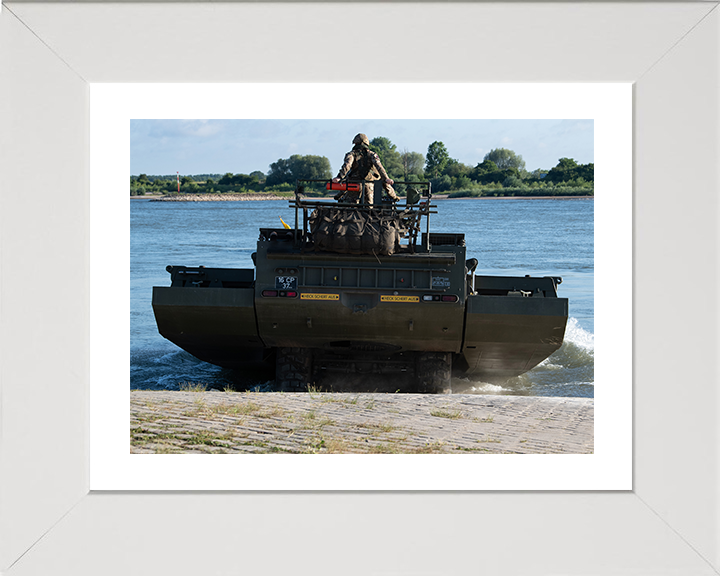 M3 Amphibious Bridging Vehicle splashing In Photo Print - British Army Vehicle Hampshire Prints 10 x 8 White Frame Yes
