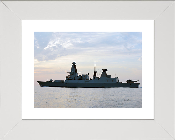 HMS Diamond (D34) Royal Navy Type 45 Destroyer Port Side Silhouette 2012 Photo Print Wall Art Decor Posters, Prints, & Visual Artwork Hampshire Prints 10 x 8 White Frame Yes