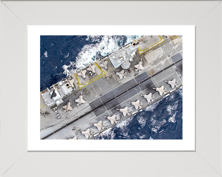 HMS Prince of Wales (R09) - Flight deck 2025 - Royal Navy Queen Elizabeth Class Aircraft Carrier Photo Print Wall Art Naval Decor UK Posters, Prints, & Visual Artwork Hampshire Prints 10 x 8 White Frame Yes