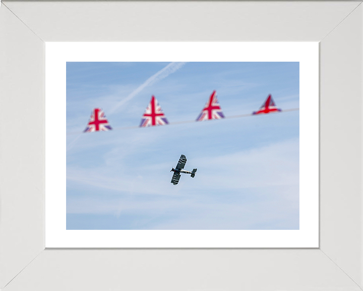 Swordfish Plane flies behind Union Jack Bunting Photo Print - Royal Navy Aircraft Posters, Prints, & Visual Artwork Hampshire Prints 10 x 8 White Frame Yes