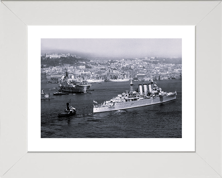 HMS Cumberland (57) Royal Navy County Class Cruiser Warship Naples 1955 Photo Print Wall Art Decor Posters, Prints, & Visual Artwork Hampshire Prints 10 x 8 White Frame Yes