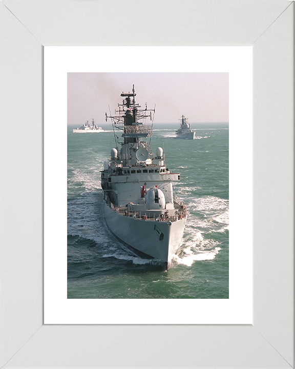 HMS Cardiff (D108) Royal Navy Type 42 Destroyer High Bow View Photo Print Wall Art Decor Posters, Prints, & Visual Artwork Hampshire Prints 10 x 8 White Frame Yes