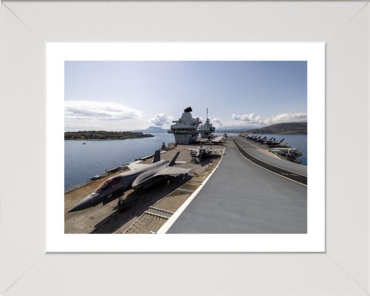 HMS Prince of Wales (R09) Photo Print - Flight Deck View 2025 - Royal Navy Queen Elizabeth Class Aircraft Carrier Hampshire Prints 10 x 8 White Frame Yes