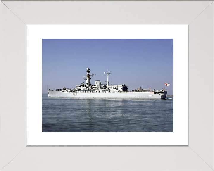 HMS Andromeda (F57) Royal Navy Leander Class Frigate Leaving Portsmouth Harbour Photo Print Wall Art Decor Posters, Prints, & Visual Artwork Hampshire Prints 10 x 8 White Frame Yes