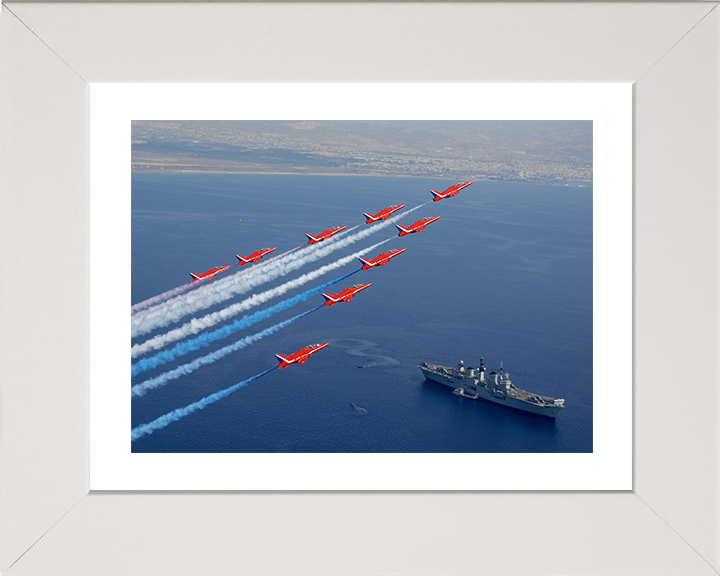 HMS Illustrious (R06) Photo Print - With Red Arrows - Royal Navy Invincible Class Aircraft Carrier Hampshire Prints 10 x 8 White Frame Yes