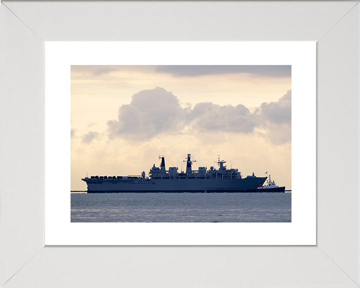 HMS Albion (L14) Royal Navy Albion Class Amphibious Ship Starboard Beam View at Sunset Photo Print Wall Art Decor Posters, Prints, & Visual Artwork Hampshire Prints 10 x 8 White Frame Yes